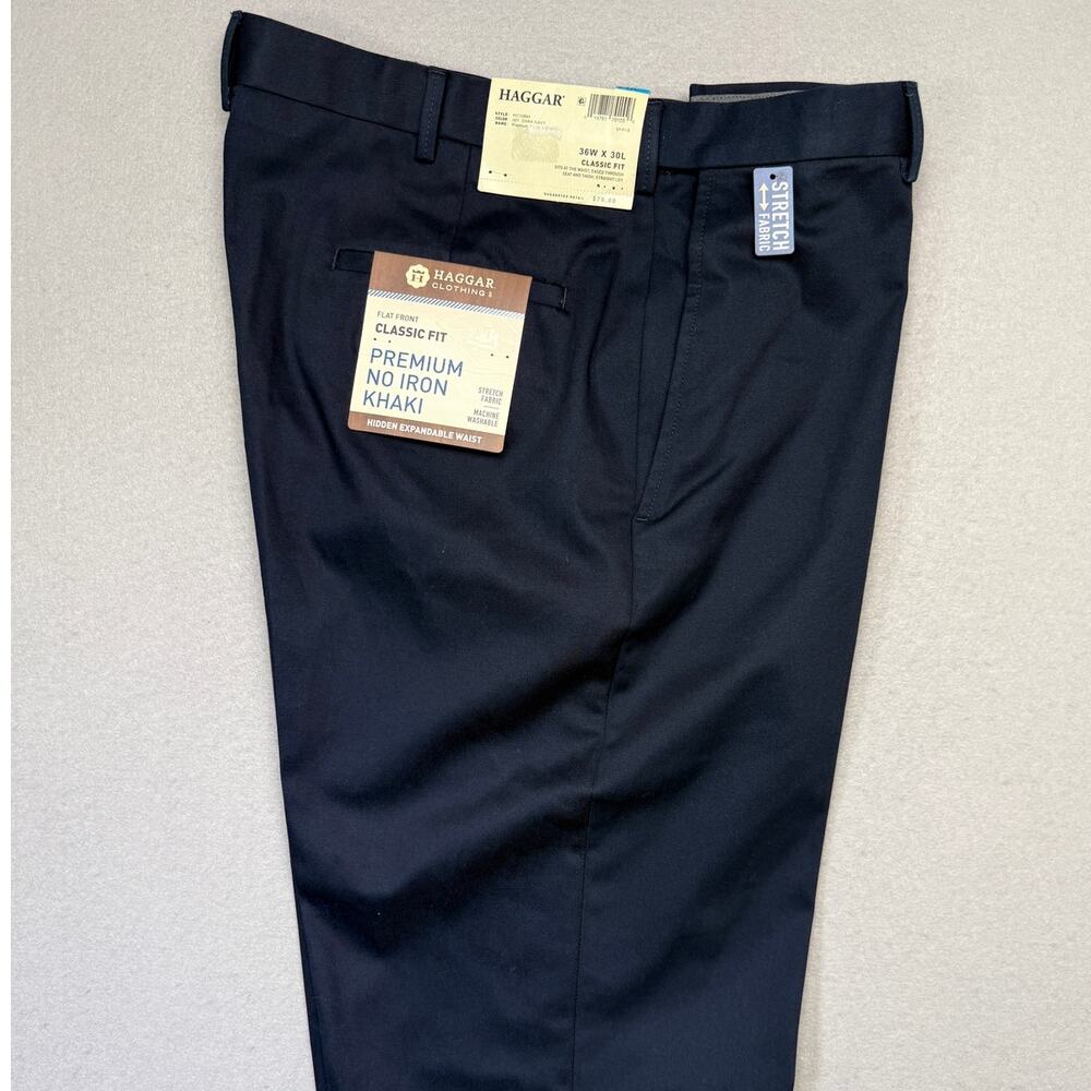 Haggar Premium Men's Classic-Fit No-Iron Khaki, Navy 36x30 $70